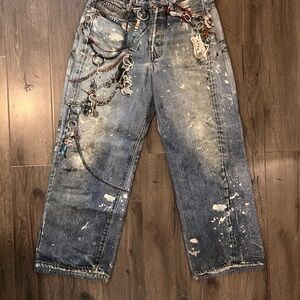 Acne Men's Blue Relaxed Jeans with Chains